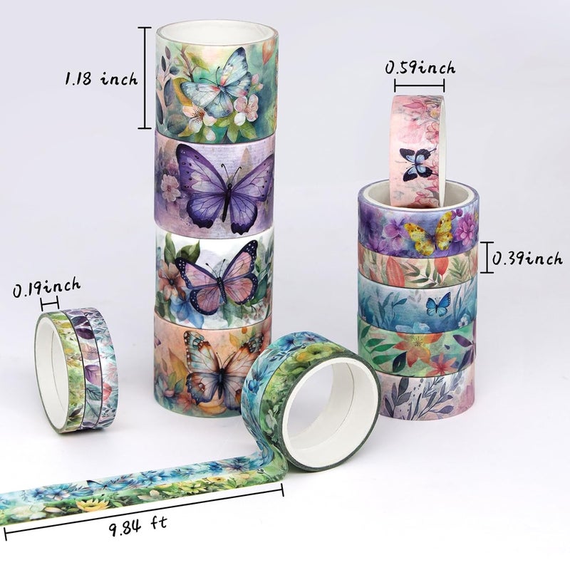 Geesinimo 20 Rolls Washi Tape Set - Floral Butterfly Decorative Masking Tape, Adhesive Tape for Bullet Journal Supplies, Junk Journal, Diy Craft, Scrapbooking Supplies, Gift Wrapping, Party Decoration - Image 3